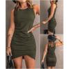 image:imageBTFBM Women Summer Dresses 2026 Sleeveless Tank Ruched Bodycon Sundresses for Women Party Beach Mini Casual Spring DressArmy Green