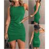 image:imageBTFBM Women Summer Dresses 2026 Sleeveless Tank Ruched Bodycon Sundresses for Women Party Beach Mini Casual Spring DressBright Green