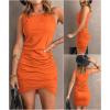 image:imageBTFBM Women Summer Dresses 2026 Sleeveless Tank Ruched Bodycon Sundresses for Women Party Beach Mini Casual Spring DressBright Orange