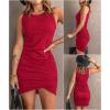 image:imageBTFBM Women Summer Dresses 2026 Sleeveless Tank Ruched Bodycon Sundresses for Women Party Beach Mini Casual Spring DressBright Red
