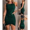 image:imageBTFBM Women Summer Dresses 2026 Sleeveless Tank Ruched Bodycon Sundresses for Women Party Beach Mini Casual Spring DressDark Green