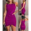 image:imageBTFBM Women Summer Dresses 2026 Sleeveless Tank Ruched Bodycon Sundresses for Women Party Beach Mini Casual Spring DressDark Purple
