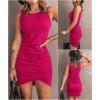 image:imageBTFBM Women Summer Dresses 2026 Sleeveless Tank Ruched Bodycon Sundresses for Women Party Beach Mini Casual Spring DressDark Rose Red