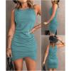 image:imageBTFBM Women Summer Dresses 2026 Sleeveless Tank Ruched Bodycon Sundresses for Women Party Beach Mini Casual Spring DressLake Blue