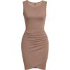 image:imageBTFBM Women Summer Dresses 2026 Sleeveless Tank Ruched Bodycon Sundresses for Women Party Beach Mini Casual Spring DressLight Brown