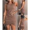 image:imageBTFBM Women Summer Dresses 2026 Sleeveless Tank Ruched Bodycon Sundresses for Women Party Beach Mini Casual Spring DressLight Brown