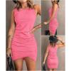 image:imageBTFBM Women Summer Dresses 2026 Sleeveless Tank Ruched Bodycon Sundresses for Women Party Beach Mini Casual Spring DressLight Pink