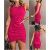 image:imageBTFBM Women Summer Dresses 2026 Sleeveless Tank Ruched Bodycon Sundresses for Women Party Beach Mini Casual Spring DressRose Red