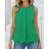 image:imageBTFBM Womens Tank Tops 2026 Summer Casual Sleeveless Button Down Shirts Embroidered Eyelet Blouse Beach Vacation ClothesGreen