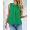 image:imageBTFBM Womens Tank Tops 2026 Summer Casual Sleeveless Button Down Shirts Embroidered Eyelet Blouse Beach Vacation ClothesGreen