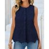 image:imageBTFBM Womens Tank Tops 2026 Summer Casual Sleeveless Button Down Shirts Embroidered Eyelet Blouse Beach Vacation ClothesNavy