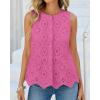 image:imageBTFBM Womens Tank Tops 2026 Summer Casual Sleeveless Button Down Shirts Embroidered Eyelet Blouse Beach Vacation ClothesRose Pink