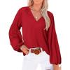 image:imageBTFBM Blouses for Women Dressy Casual Floral Summer Boho Tops V Neck Lightweight Long Sleeve Shirts Spring Clothes 2026Solid Red