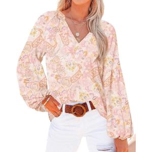 image:imageBTFBM Blouses for Women Dressy Casual Floral Summer Boho Tops V Neck Lightweight Long Sleeve Shirts Spring Clothes 2026Floral Print Apricot