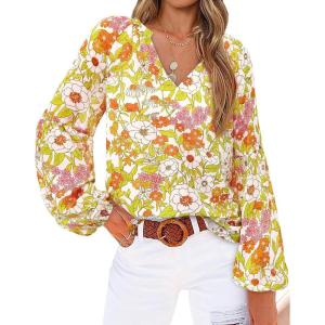 image:imageBTFBM Blouses for Women Dressy Casual Floral Summer Boho Tops V Neck Lightweight Long Sleeve Shirts Spring Clothes 2026Floral Yellow