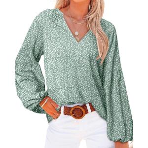 image:imageBTFBM Blouses for Women Dressy Casual Floral Summer Boho Tops V Neck Lightweight Long Sleeve Shirts Spring Clothes 2026Leopard Green