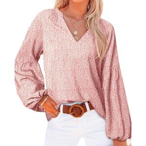 image:imageBTFBM Blouses for Women Dressy Casual Floral Summer Boho Tops V Neck Lightweight Long Sleeve Shirts Spring Clothes 2026Leopard Pink