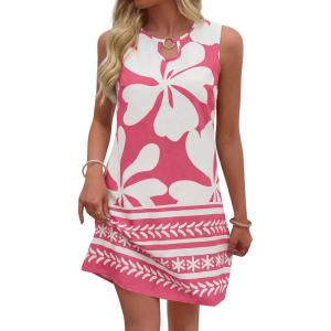 image:imageBTFBM Casual Summer Dresses for Women 2026 Spring Sleeveless Boho Floral Tank Mini Sun Dress Beach Vacation SundressesFloral White Pink