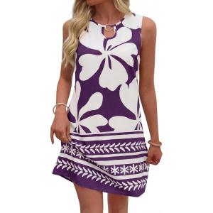 image:imageBTFBM Casual Summer Dresses for Women 2026 Spring Sleeveless Boho Floral Tank Mini Sun Dress Beach Vacation SundressesFloral White Purple