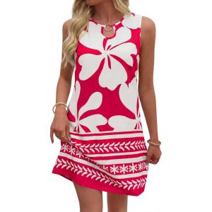 image:imageBTFBM Casual Summer Dresses for Women 2026 Spring Sleeveless Boho Floral Tank Mini Sun Dress Beach Vacation SundressesFloral White Red
