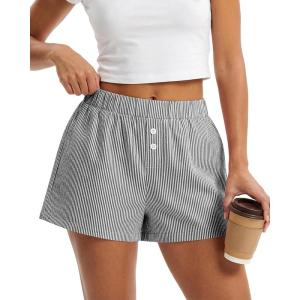 image:imageBTFBM Striped Boxer Shorts for Women 2026 Spring Summer Y2k Vacation Beach Bottoms Lounge Sleep Pajama PJ Pants ClothesBlack White