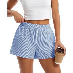 image:imageBTFBM Striped Boxer Shorts for Women 2026 Spring Summer Y2k Vacation Beach Bottoms Lounge Sleep Pajama PJ Pants ClothesBlue White