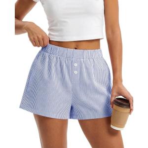 image:imageBTFBM Striped Boxer Shorts for Women 2026 Spring Summer Y2k Vacation Beach Bottoms Lounge Sleep Pajama PJ Pants ClothesDark Blue
