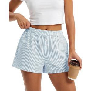 image:imageBTFBM Striped Boxer Shorts for Women 2026 Spring Summer Y2k Vacation Beach Bottoms Lounge Sleep Pajama PJ Pants ClothesLight Blue