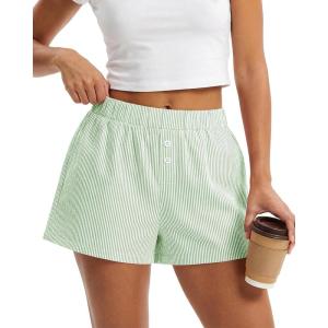 image:imageBTFBM Striped Boxer Shorts for Women 2026 Spring Summer Y2k Vacation Beach Bottoms Lounge Sleep Pajama PJ Pants ClothesLight Green