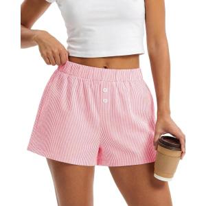 image:imageBTFBM Striped Boxer Shorts for Women 2026 Spring Summer Y2k Vacation Beach Bottoms Lounge Sleep Pajama PJ Pants ClothesPink White