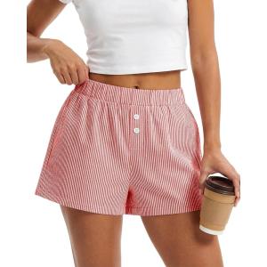 image:imageBTFBM Striped Boxer Shorts for Women 2026 Spring Summer Y2k Vacation Beach Bottoms Lounge Sleep Pajama PJ Pants ClothesRed White