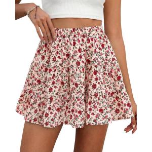 image:imageBTFBM Summer Skirts for Women 2026 Floral High Waist Shorts Underneath Boho Tiered Flowy Tennis Skorts Casual Mini SkirtFloral Apricot Red