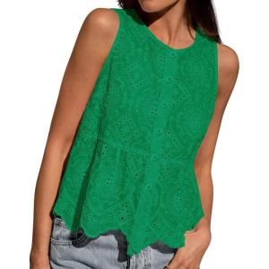 image:imageBTFBM Womens Tank Tops 2026 Summer Casual Sleeveless Button Down Shirts Embroidered Eyelet Blouse Beach Vacation ClothesGreen