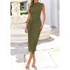 image:imageBTFBM Dresses for Women 2026 Summer Clothes Formal Bodycon Mock Neck Cap Sleeve Midi Party Cocktail Wedding Guest DressArmy Green