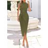 image:imageBTFBM Dresses for Women 2026 Summer Clothes Formal Bodycon Mock Neck Cap Sleeve Midi Party Cocktail Wedding Guest DressArmy Green