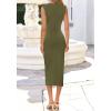 image:imageBTFBM Dresses for Women 2026 Summer Clothes Formal Bodycon Mock Neck Cap Sleeve Midi Party Cocktail Wedding Guest DressArmy Green