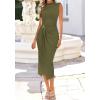 image:imageBTFBM Dresses for Women 2026 Summer Clothes Formal Bodycon Mock Neck Cap Sleeve Midi Party Cocktail Wedding Guest DressArmy Green