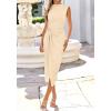 image:imageBTFBM Dresses for Women 2026 Summer Clothes Formal Bodycon Mock Neck Cap Sleeve Midi Party Cocktail Wedding Guest DressBeige
