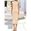 image:imageBTFBM Dresses for Women 2026 Summer Clothes Formal Bodycon Mock Neck Cap Sleeve Midi Party Cocktail Wedding Guest DressBeige