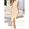 image:imageBTFBM Dresses for Women 2026 Summer Clothes Formal Bodycon Mock Neck Cap Sleeve Midi Party Cocktail Wedding Guest DressBeige