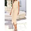 image:imageBTFBM Dresses for Women 2026 Summer Clothes Formal Bodycon Mock Neck Cap Sleeve Midi Party Cocktail Wedding Guest DressBeige