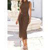 image:imageBTFBM Dresses for Women 2026 Summer Clothes Formal Bodycon Mock Neck Cap Sleeve Midi Party Cocktail Wedding Guest DressBrown