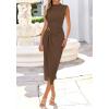 image:imageBTFBM Dresses for Women 2026 Summer Clothes Formal Bodycon Mock Neck Cap Sleeve Midi Party Cocktail Wedding Guest DressBrown
