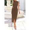 image:imageBTFBM Dresses for Women 2026 Summer Clothes Formal Bodycon Mock Neck Cap Sleeve Midi Party Cocktail Wedding Guest DressBrown