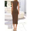 image:imageBTFBM Dresses for Women 2026 Summer Clothes Formal Bodycon Mock Neck Cap Sleeve Midi Party Cocktail Wedding Guest DressBrown