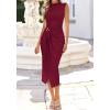 image:imageBTFBM Dresses for Women 2026 Summer Clothes Formal Bodycon Mock Neck Cap Sleeve Midi Party Cocktail Wedding Guest DressBurgundy