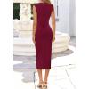 image:imageBTFBM Dresses for Women 2026 Summer Clothes Formal Bodycon Mock Neck Cap Sleeve Midi Party Cocktail Wedding Guest DressBurgundy