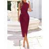 image:imageBTFBM Dresses for Women 2026 Summer Clothes Formal Bodycon Mock Neck Cap Sleeve Midi Party Cocktail Wedding Guest DressBurgundy