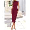 image:imageBTFBM Dresses for Women 2026 Summer Clothes Formal Bodycon Mock Neck Cap Sleeve Midi Party Cocktail Wedding Guest DressBurgundy