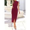 image:imageBTFBM Dresses for Women 2026 Summer Clothes Formal Bodycon Mock Neck Cap Sleeve Midi Party Cocktail Wedding Guest DressBurgundy